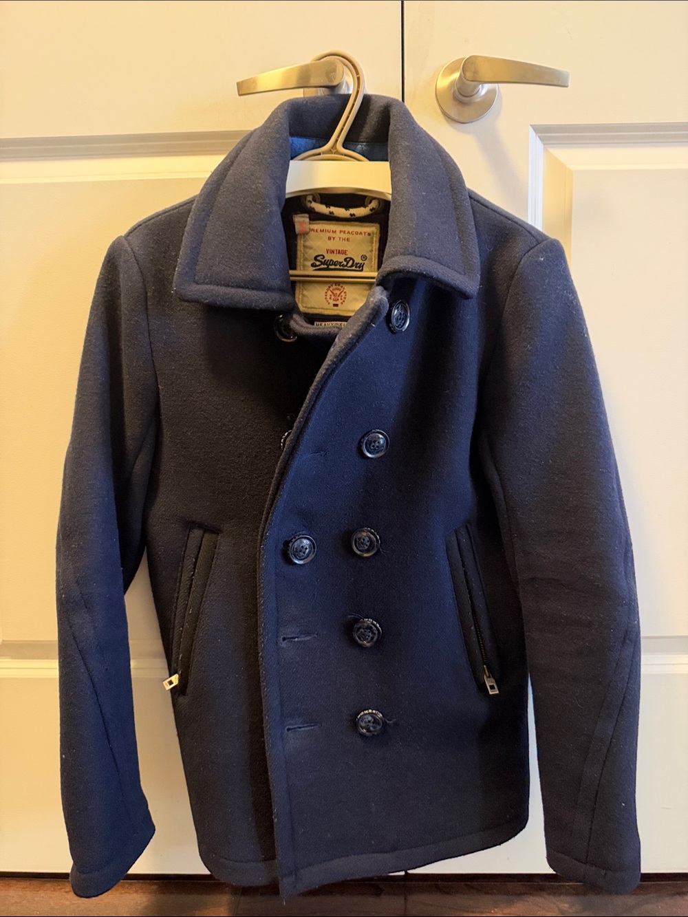 Superdry Men’s Dark Blue Double-Breasted Peacoat